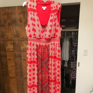 Red print maxi dress